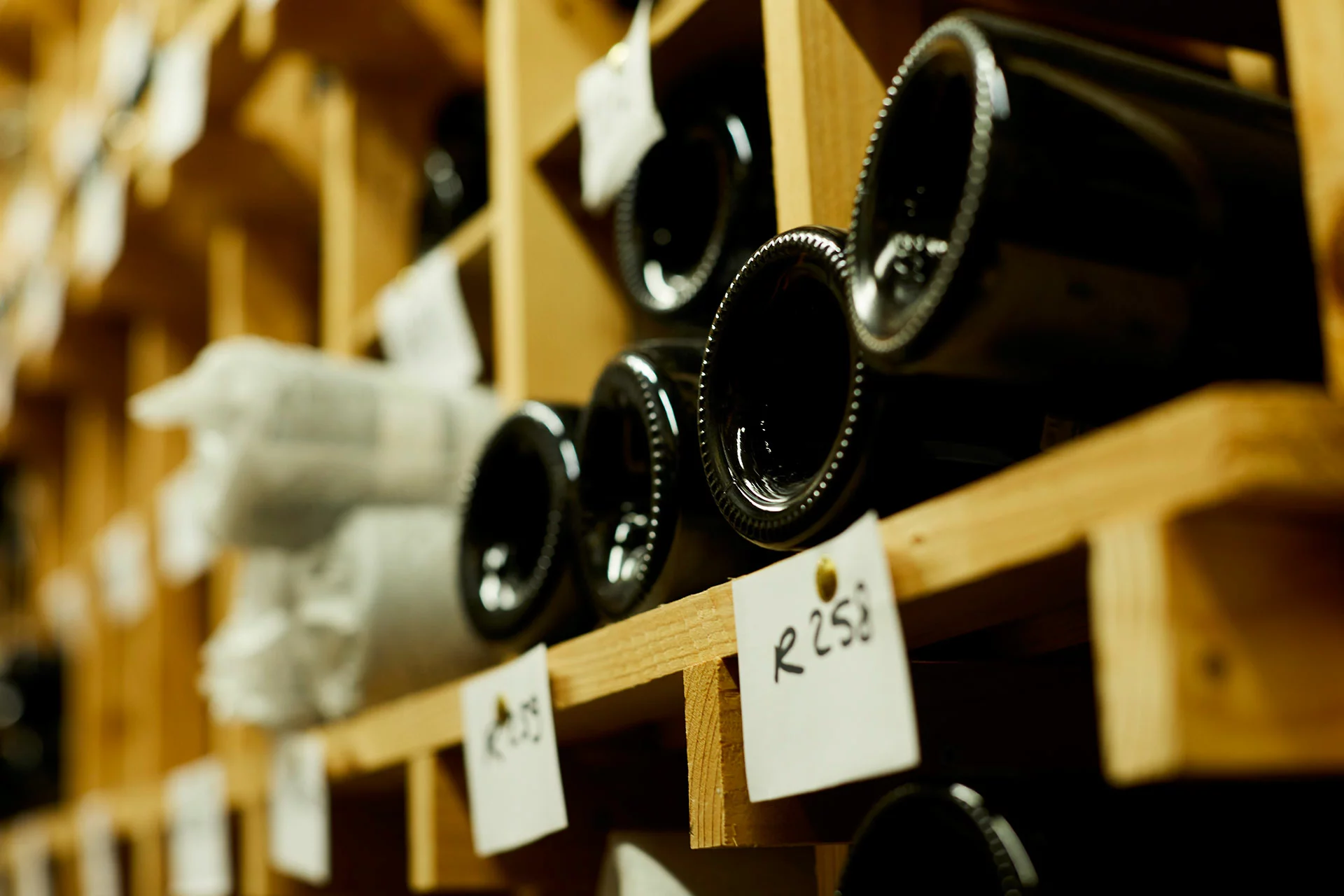 Close up wine rack in Maximilian Lorenz wine store in Cologne